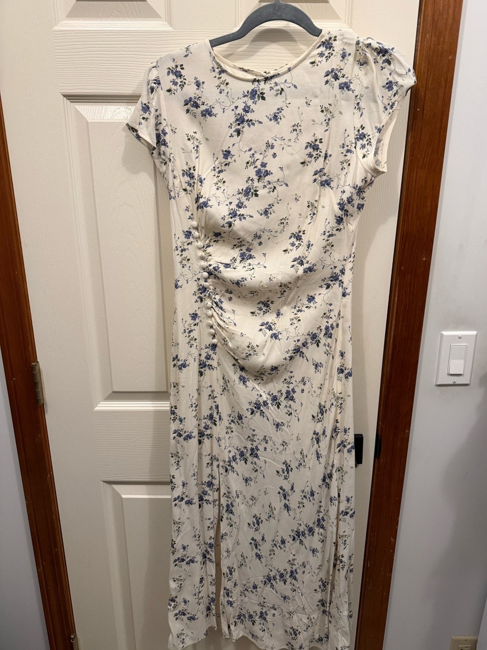 Reformation Cream Maxi Dress with Blue Floral Print
